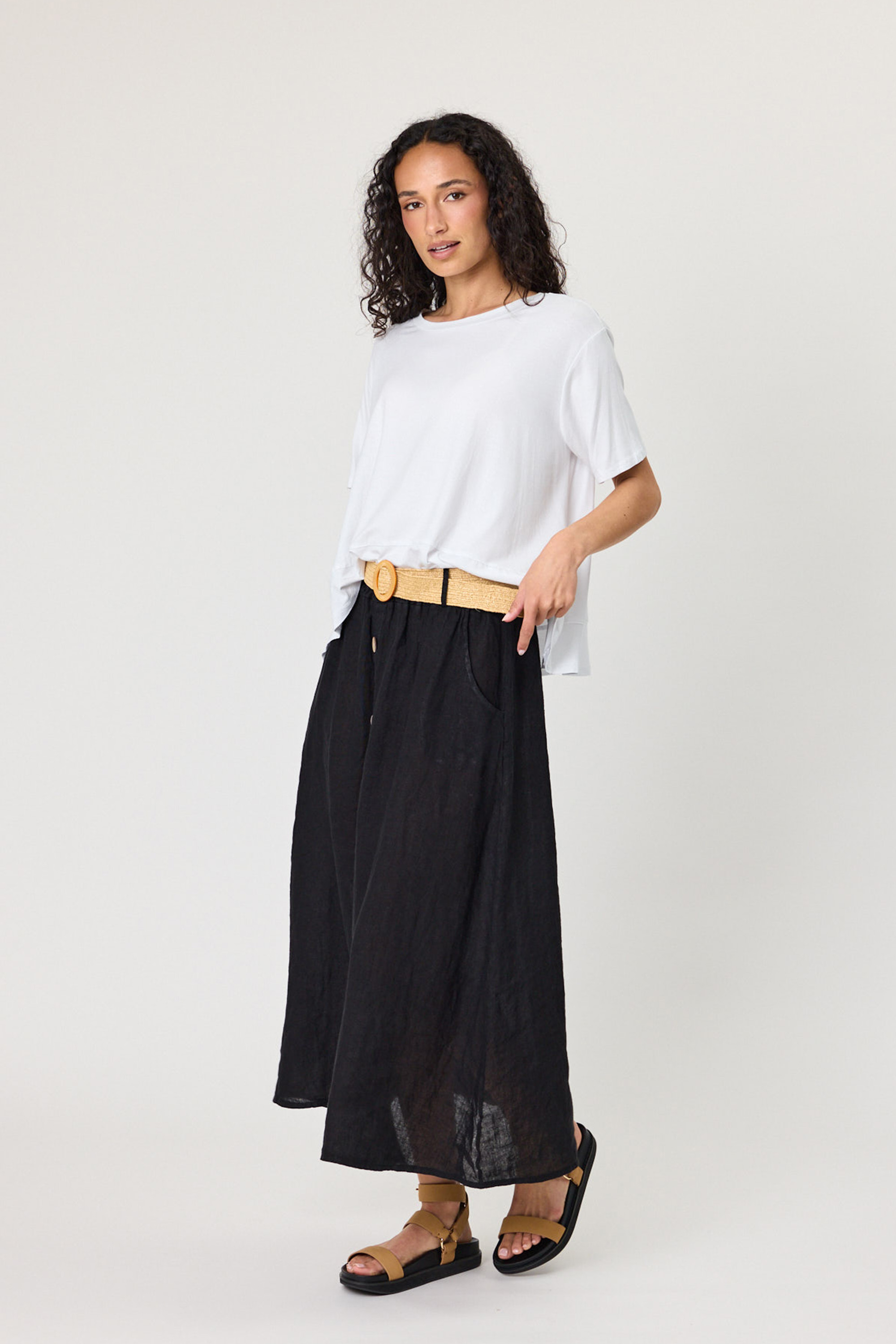 Linen Skirt in Eggplant With Buttons